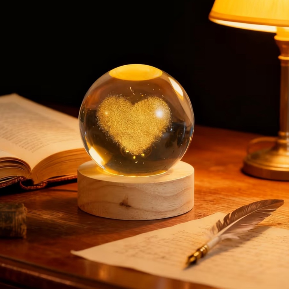 🆕New 3D Love Could Crystal Ball with Wooden Base - Picture 3 of 12